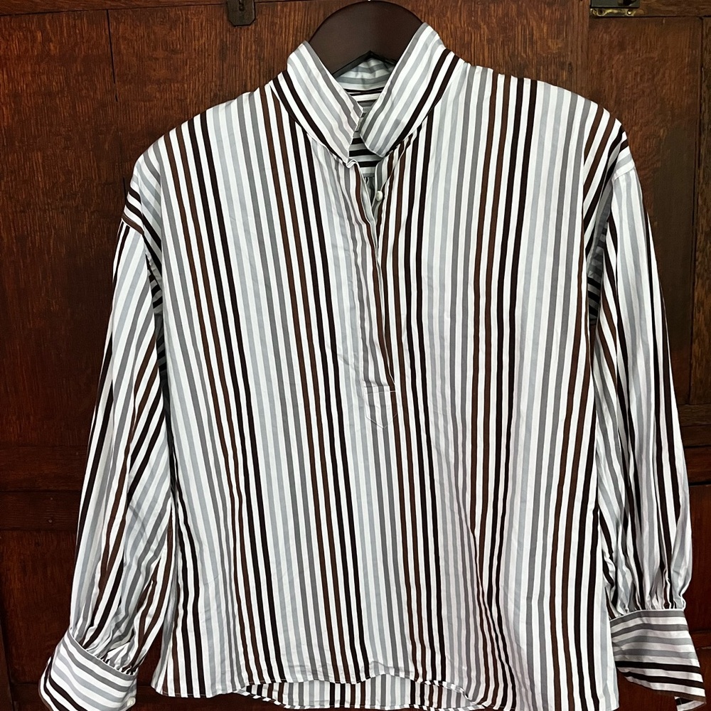 ANN Mashburn Anya Brown and White Striped Blouse